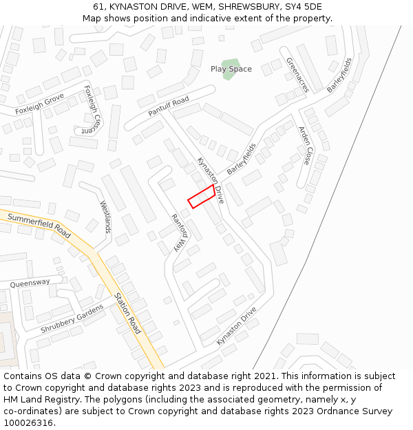 61, KYNASTON DRIVE, WEM, SHREWSBURY, SY4 5DE: Location map and indicative extent of plot