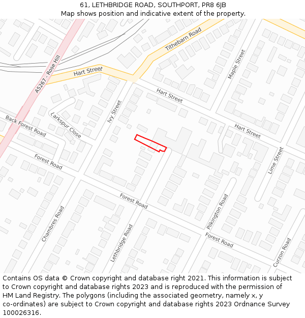 61, LETHBRIDGE ROAD, SOUTHPORT, PR8 6JB: Location map and indicative extent of plot