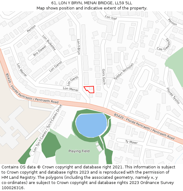 61, LON Y BRYN, MENAI BRIDGE, LL59 5LL: Location map and indicative extent of plot