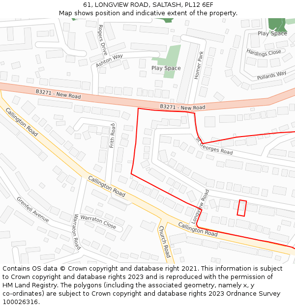 61, LONGVIEW ROAD, SALTASH, PL12 6EF: Location map and indicative extent of plot