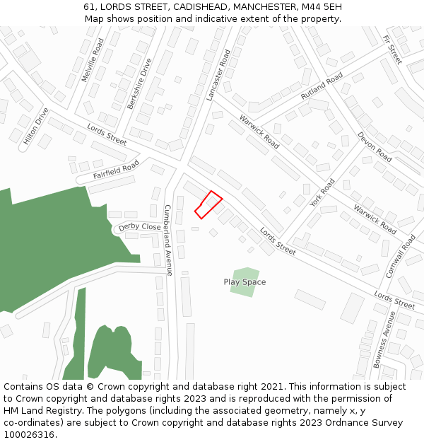 61, LORDS STREET, CADISHEAD, MANCHESTER, M44 5EH: Location map and indicative extent of plot