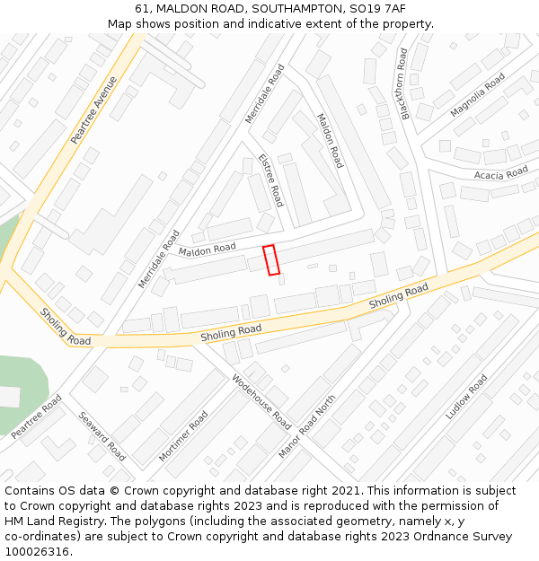 61, MALDON ROAD, SOUTHAMPTON, SO19 7AF: Location map and indicative extent of plot