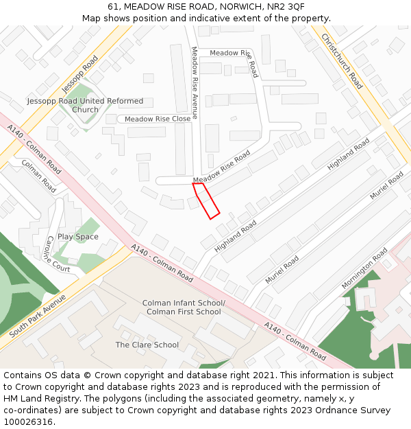 61, MEADOW RISE ROAD, NORWICH, NR2 3QF: Location map and indicative extent of plot