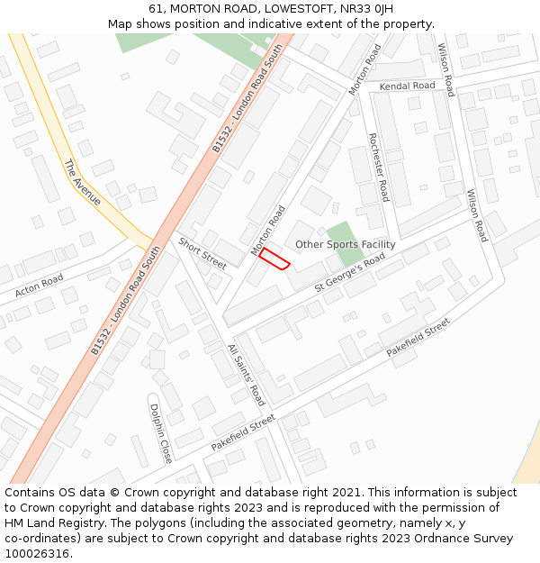 61, MORTON ROAD, LOWESTOFT, NR33 0JH: Location map and indicative extent of plot