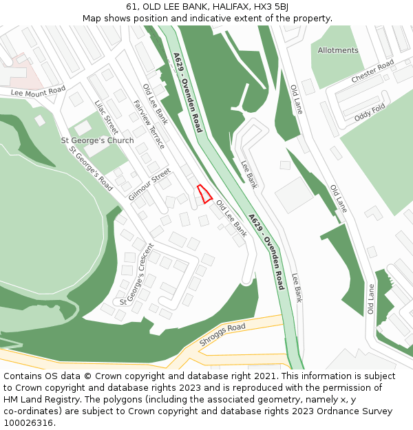 61, OLD LEE BANK, HALIFAX, HX3 5BJ: Location map and indicative extent of plot