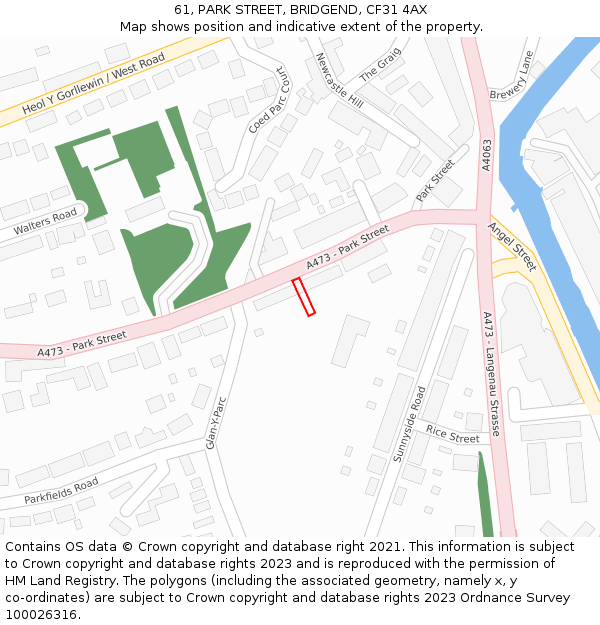 61, PARK STREET, BRIDGEND, CF31 4AX: Location map and indicative extent of plot