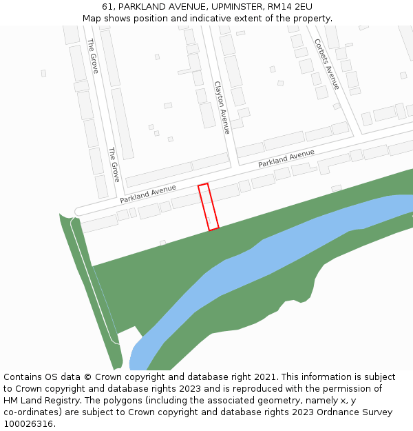 61, PARKLAND AVENUE, UPMINSTER, RM14 2EU: Location map and indicative extent of plot