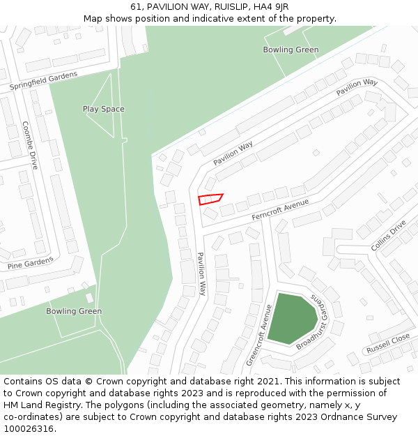 61, PAVILION WAY, RUISLIP, HA4 9JR: Location map and indicative extent of plot