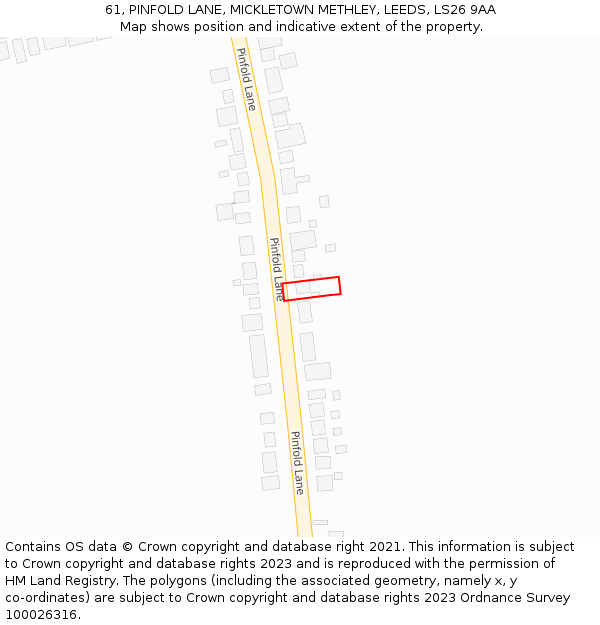 61, PINFOLD LANE, MICKLETOWN METHLEY, LEEDS, LS26 9AA: Location map and indicative extent of plot