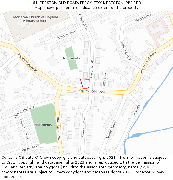 61, PRESTON OLD ROAD, FRECKLETON, PRESTON, PR4 1PB: Location map and indicative extent of plot