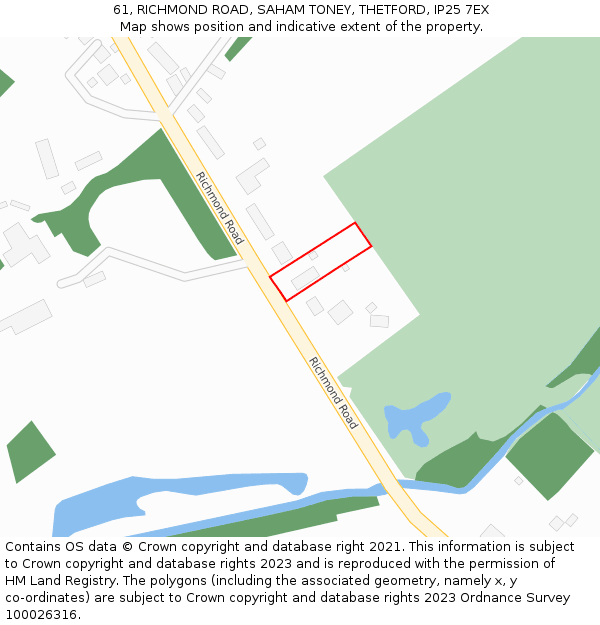 61, RICHMOND ROAD, SAHAM TONEY, THETFORD, IP25 7EX: Location map and indicative extent of plot