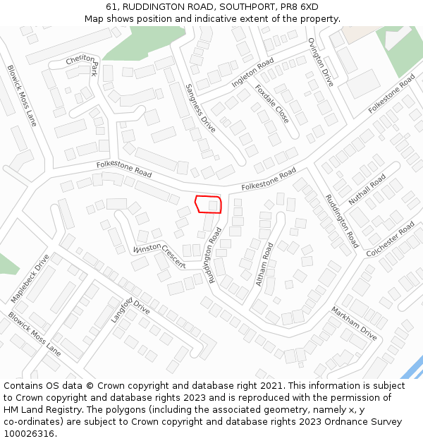 61, RUDDINGTON ROAD, SOUTHPORT, PR8 6XD: Location map and indicative extent of plot