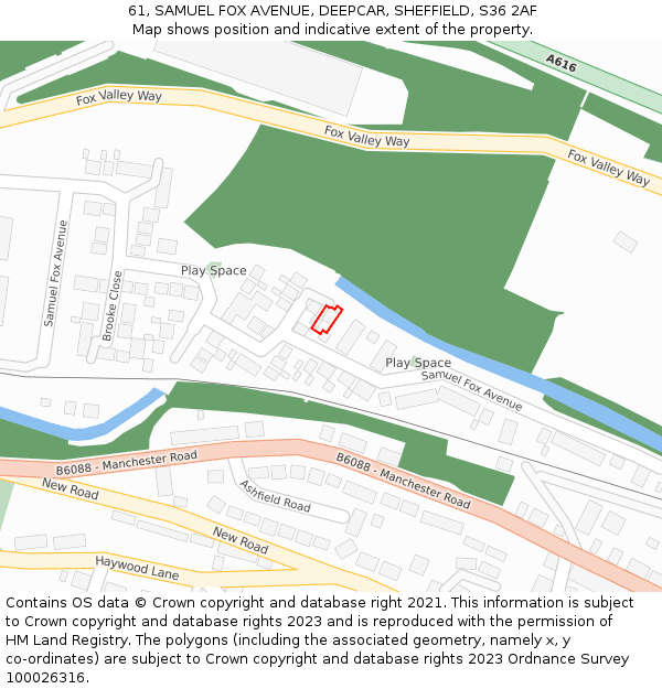 61, SAMUEL FOX AVENUE, DEEPCAR, SHEFFIELD, S36 2AF: Location map and indicative extent of plot