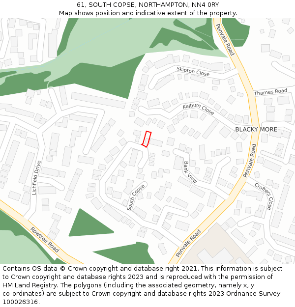 61, SOUTH COPSE, NORTHAMPTON, NN4 0RY: Location map and indicative extent of plot