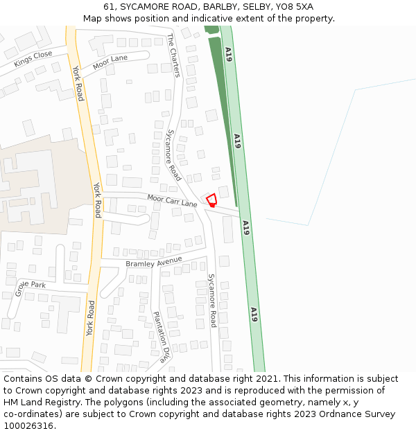 61, SYCAMORE ROAD, BARLBY, SELBY, YO8 5XA: Location map and indicative extent of plot