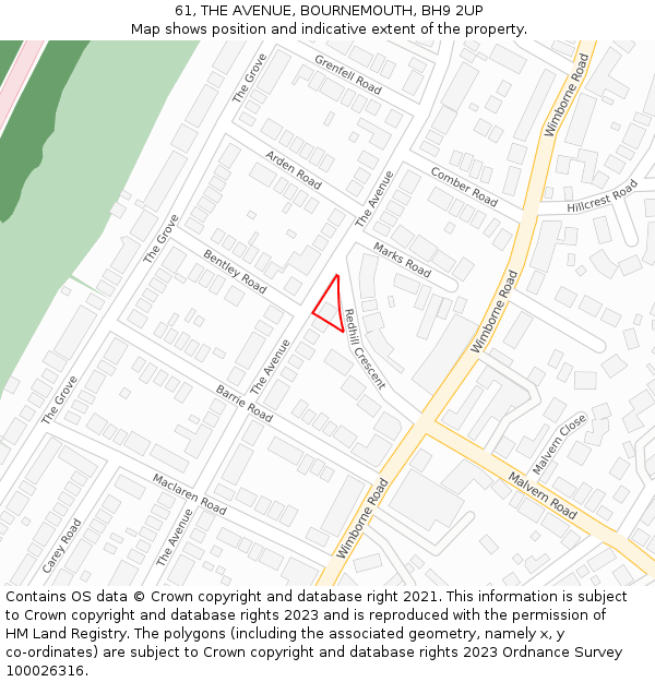 61, THE AVENUE, BOURNEMOUTH, BH9 2UP: Location map and indicative extent of plot