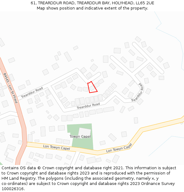 61, TREARDDUR ROAD, TREARDDUR BAY, HOLYHEAD, LL65 2UE: Location map and indicative extent of plot