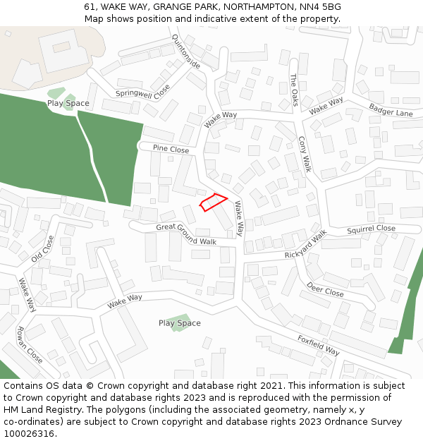 61, WAKE WAY, GRANGE PARK, NORTHAMPTON, NN4 5BG: Location map and indicative extent of plot