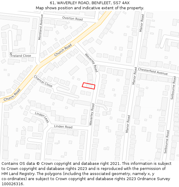 61, WAVERLEY ROAD, BENFLEET, SS7 4AX: Location map and indicative extent of plot