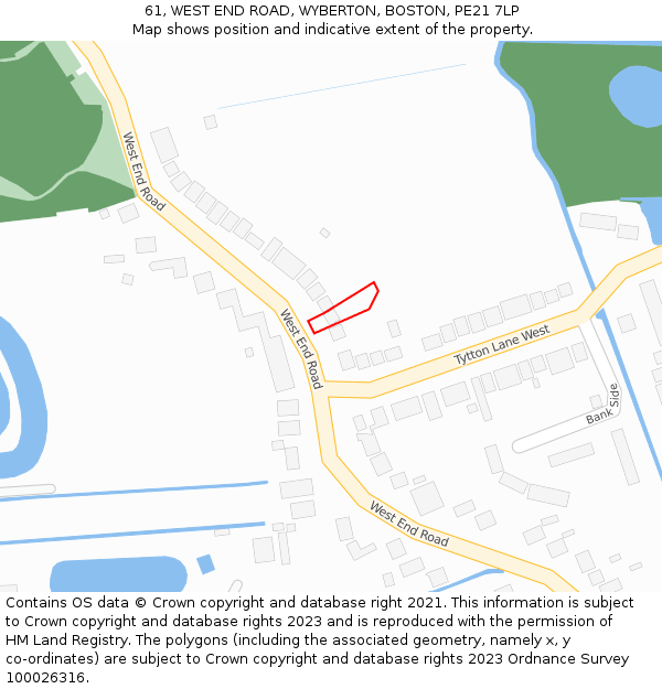 61, WEST END ROAD, WYBERTON, BOSTON, PE21 7LP: Location map and indicative extent of plot