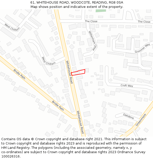 61, WHITEHOUSE ROAD, WOODCOTE, READING, RG8 0SA: Location map and indicative extent of plot