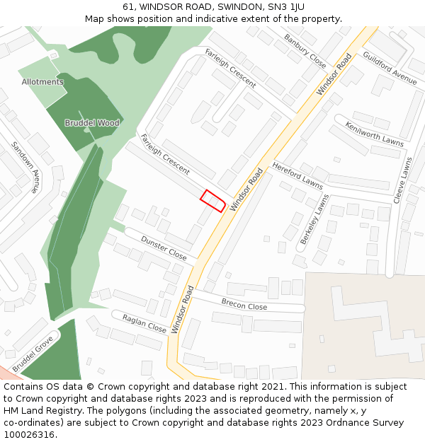 61, WINDSOR ROAD, SWINDON, SN3 1JU: Location map and indicative extent of plot