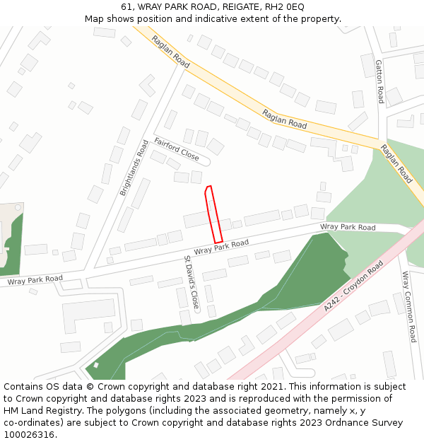 61, WRAY PARK ROAD, REIGATE, RH2 0EQ: Location map and indicative extent of plot