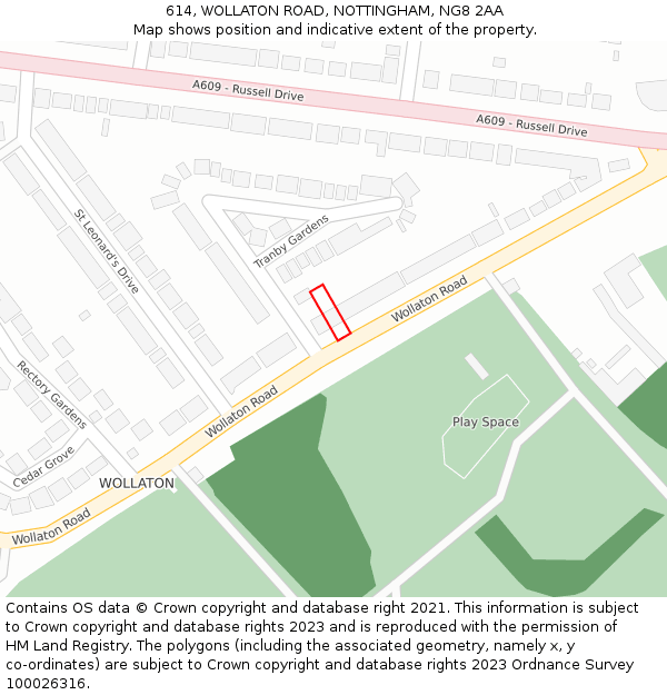 614, WOLLATON ROAD, NOTTINGHAM, NG8 2AA: Location map and indicative extent of plot