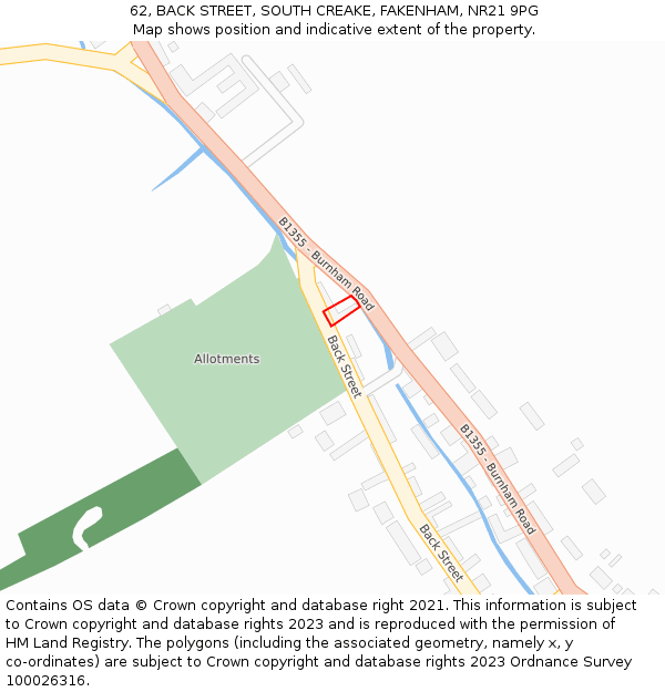 62, BACK STREET, SOUTH CREAKE, FAKENHAM, NR21 9PG: Location map and indicative extent of plot