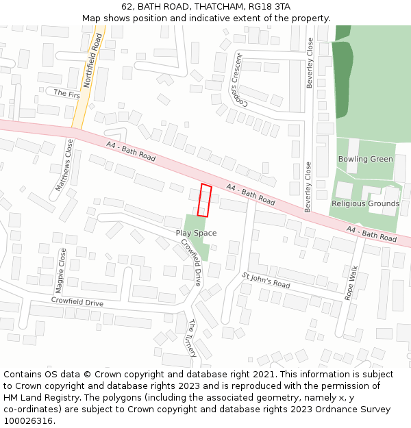 62, BATH ROAD, THATCHAM, RG18 3TA: Location map and indicative extent of plot