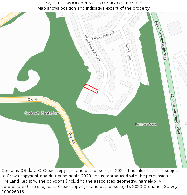 62, BEECHWOOD AVENUE, ORPINGTON, BR6 7EY: Location map and indicative extent of plot