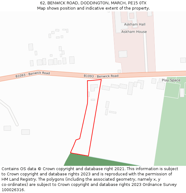 62, BENWICK ROAD, DODDINGTON, MARCH, PE15 0TX: Location map and indicative extent of plot