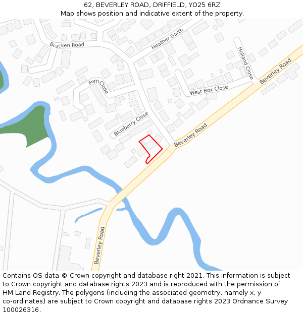 62, BEVERLEY ROAD, DRIFFIELD, YO25 6RZ: Location map and indicative extent of plot