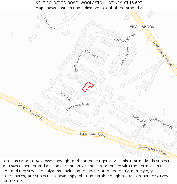 62, BIRCHWOOD ROAD, WOOLASTON, LYDNEY, GL15 6PE: Location map and indicative extent of plot