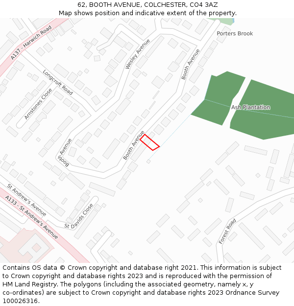 62, BOOTH AVENUE, COLCHESTER, CO4 3AZ: Location map and indicative extent of plot