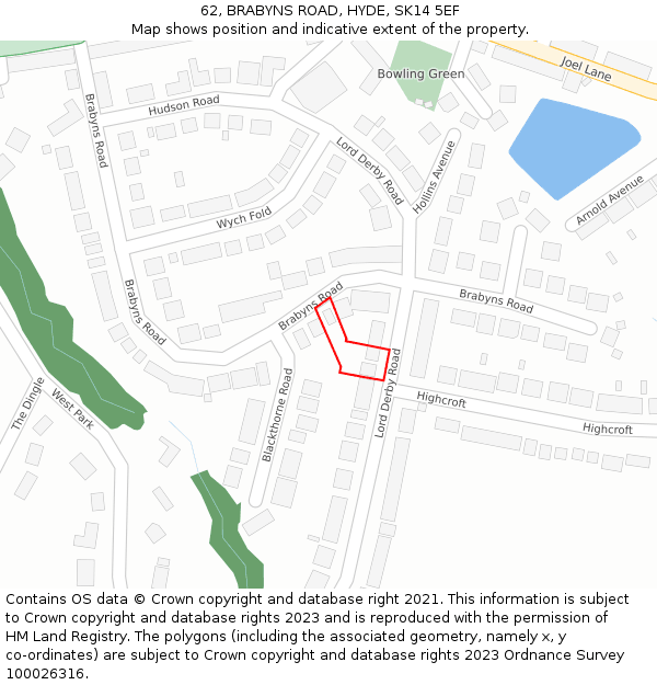 62, BRABYNS ROAD, HYDE, SK14 5EF: Location map and indicative extent of plot