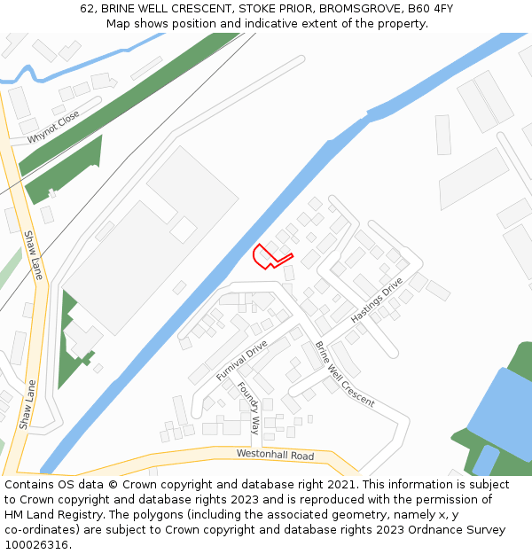 62, BRINE WELL CRESCENT, STOKE PRIOR, BROMSGROVE, B60 4FY: Location map and indicative extent of plot