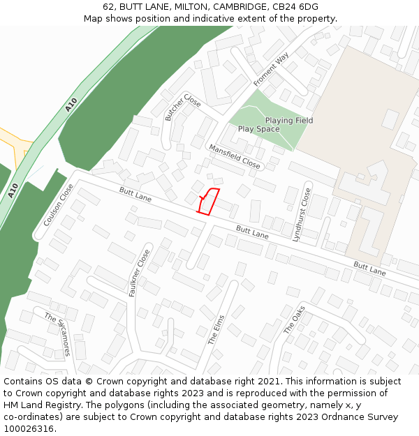 62, BUTT LANE, MILTON, CAMBRIDGE, CB24 6DG: Location map and indicative extent of plot