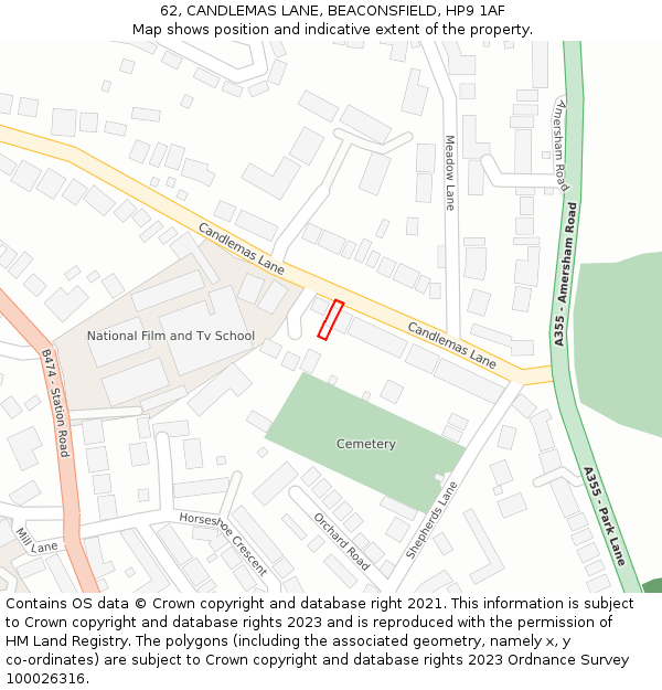 62, CANDLEMAS LANE, BEACONSFIELD, HP9 1AF: Location map and indicative extent of plot