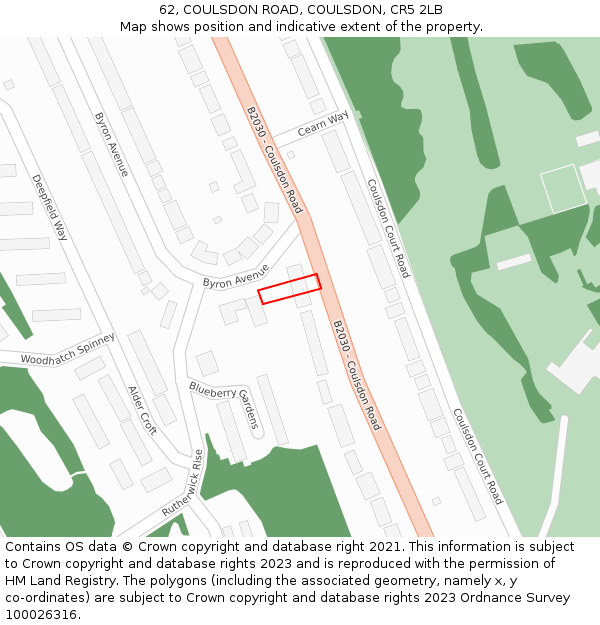 62, COULSDON ROAD, COULSDON, CR5 2LB: Location map and indicative extent of plot