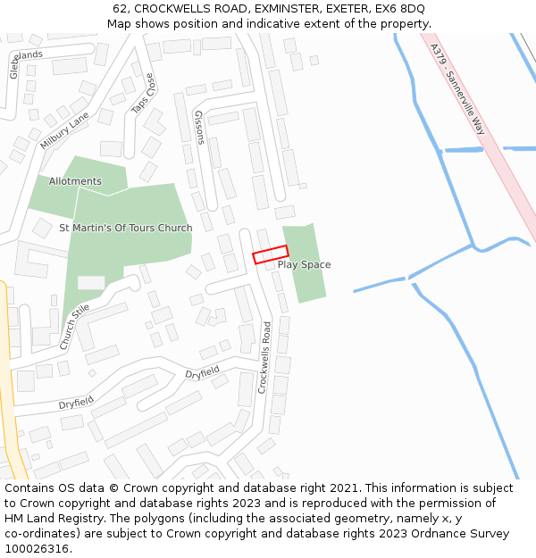 62, CROCKWELLS ROAD, EXMINSTER, EXETER, EX6 8DQ: Location map and indicative extent of plot