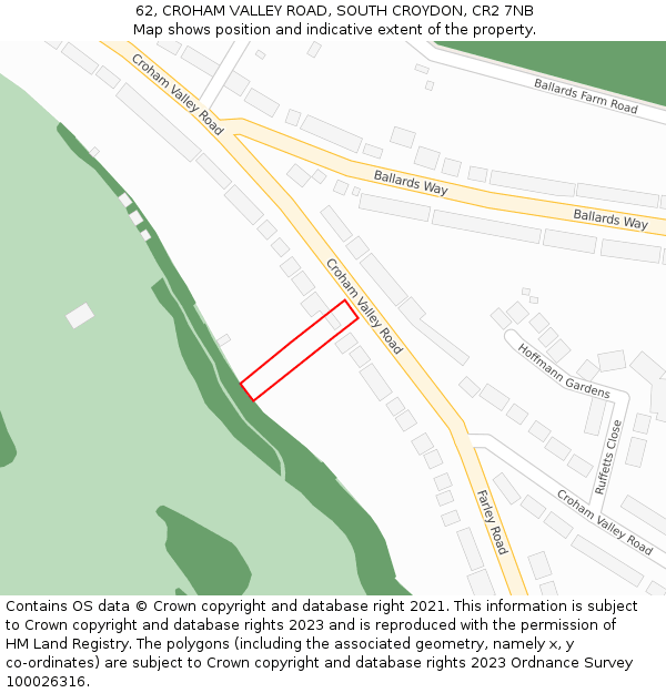 62, CROHAM VALLEY ROAD, SOUTH CROYDON, CR2 7NB: Location map and indicative extent of plot