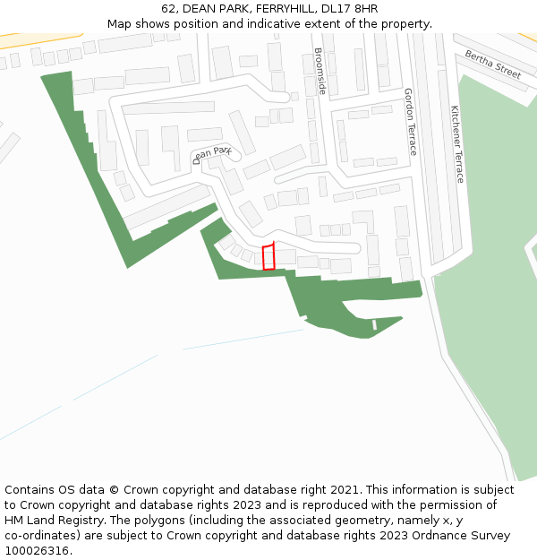 62, DEAN PARK, FERRYHILL, DL17 8HR: Location map and indicative extent of plot