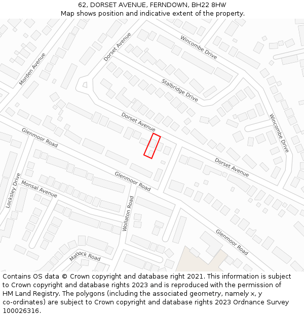 62, DORSET AVENUE, FERNDOWN, BH22 8HW: Location map and indicative extent of plot