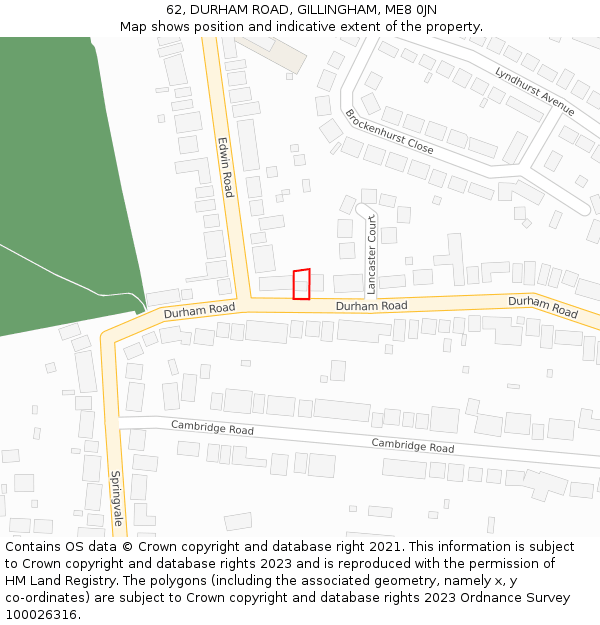 62, DURHAM ROAD, GILLINGHAM, ME8 0JN: Location map and indicative extent of plot