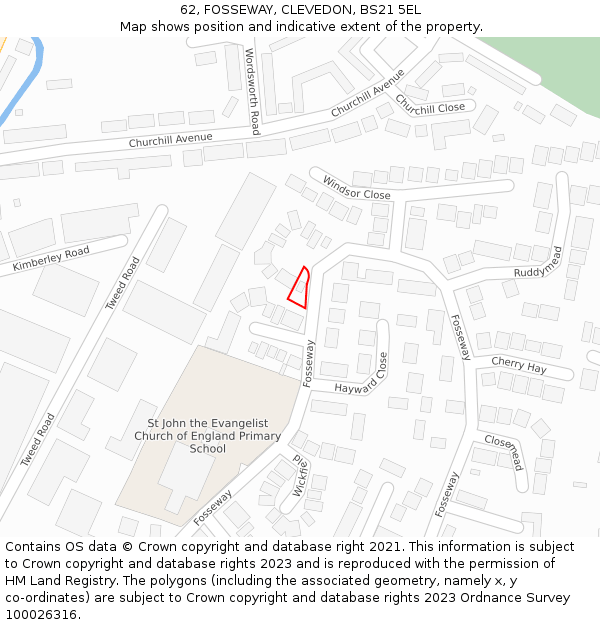 62, FOSSEWAY, CLEVEDON, BS21 5EL: Location map and indicative extent of plot