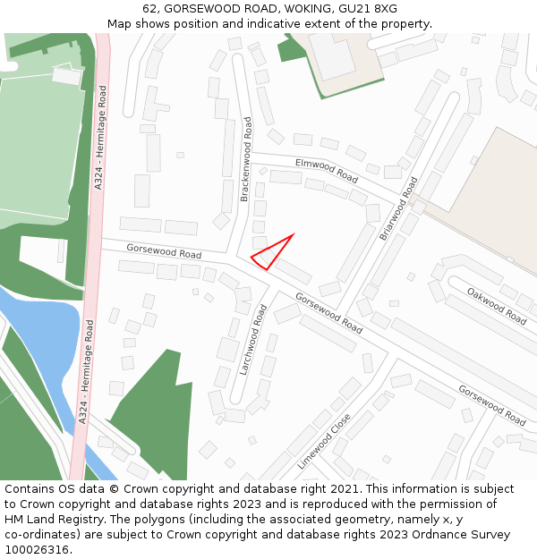 62, GORSEWOOD ROAD, WOKING, GU21 8XG: Location map and indicative extent of plot