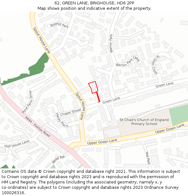 62, GREEN LANE, BRIGHOUSE, HD6 2PP: Location map and indicative extent of plot