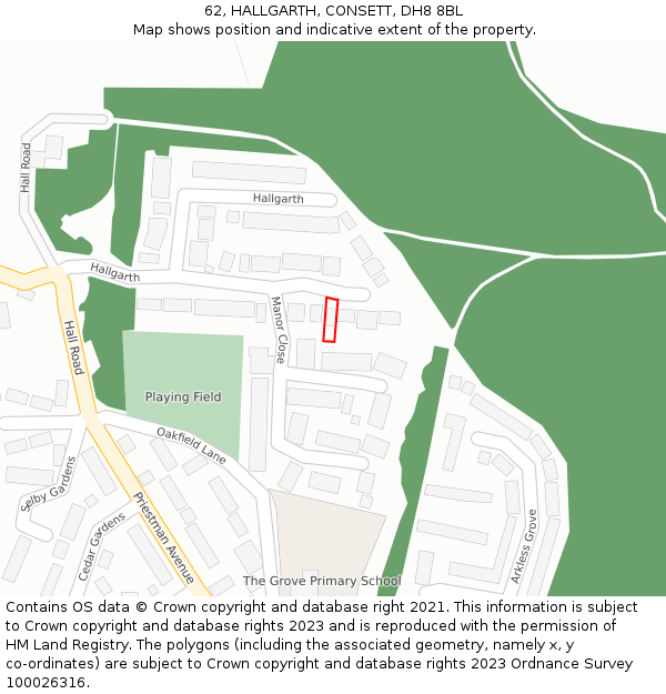 62, HALLGARTH, CONSETT, DH8 8BL: Location map and indicative extent of plot