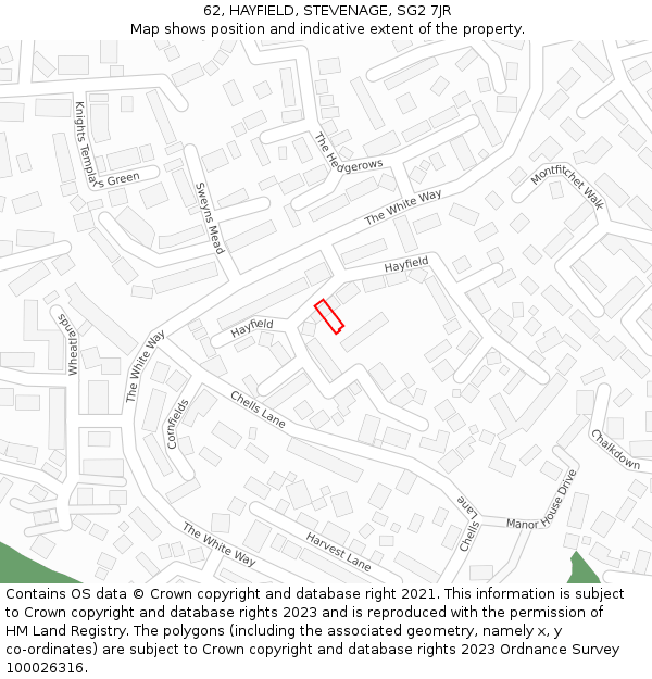 62, HAYFIELD, STEVENAGE, SG2 7JR: Location map and indicative extent of plot